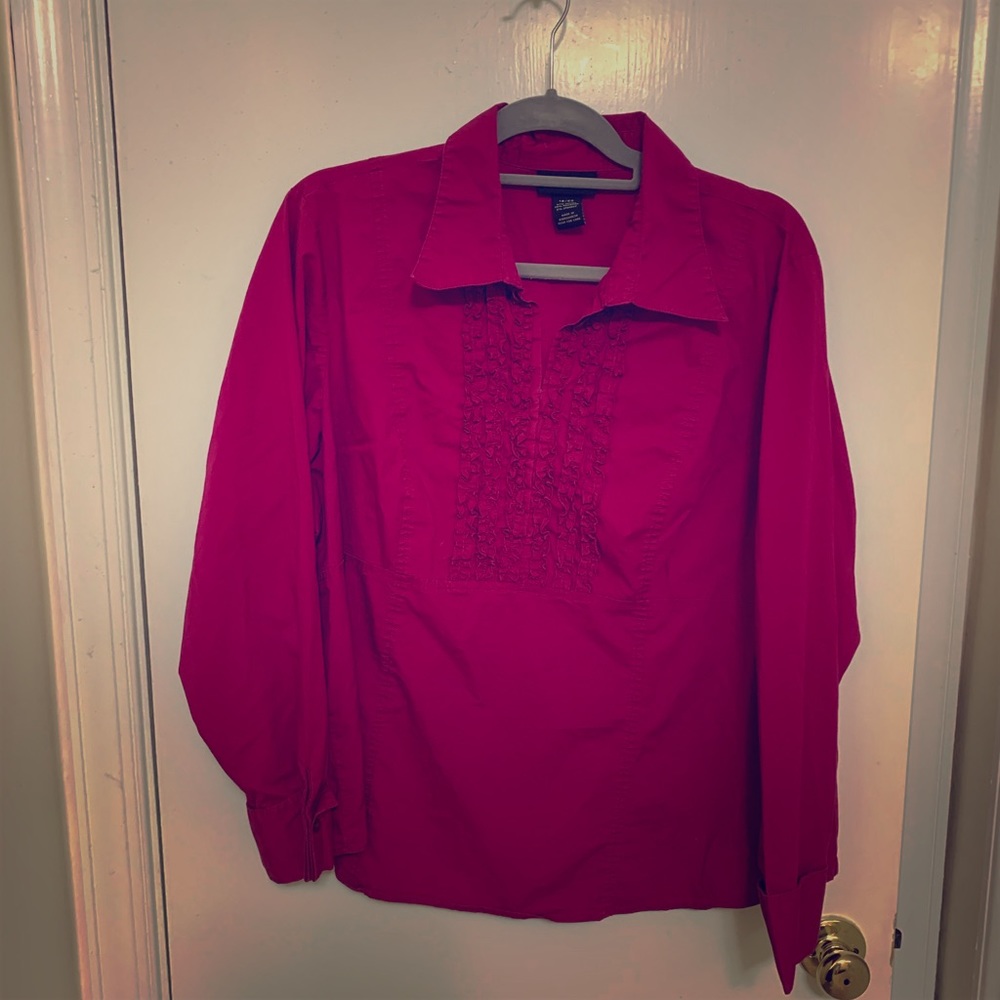 Lane Bryant pullover tuxedo ruffle blouse